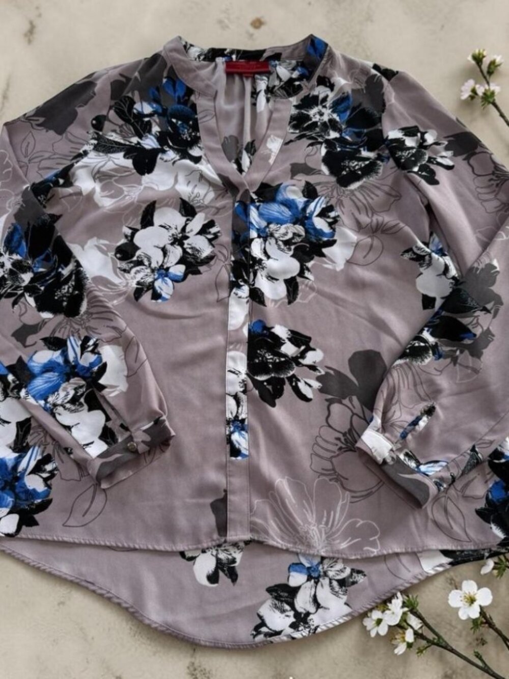 Jennifer‎ Lopez Floral Blouse S Purple V Neck Long Sleeve High Low